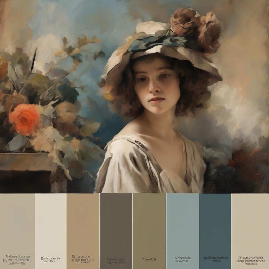 Ανδρας με καπέλο και λουλούδια σε πίνακα ζωγραφικής, εικόνα τέχνης και πορτρέτο σε ρετρό στυλ, εντυπωσιακές αποχρώσεις και δυναμική σύνθεση έργων τέχνης, ιδανικές για καλλιτεχνική έμπνευση και διακόσμηση.